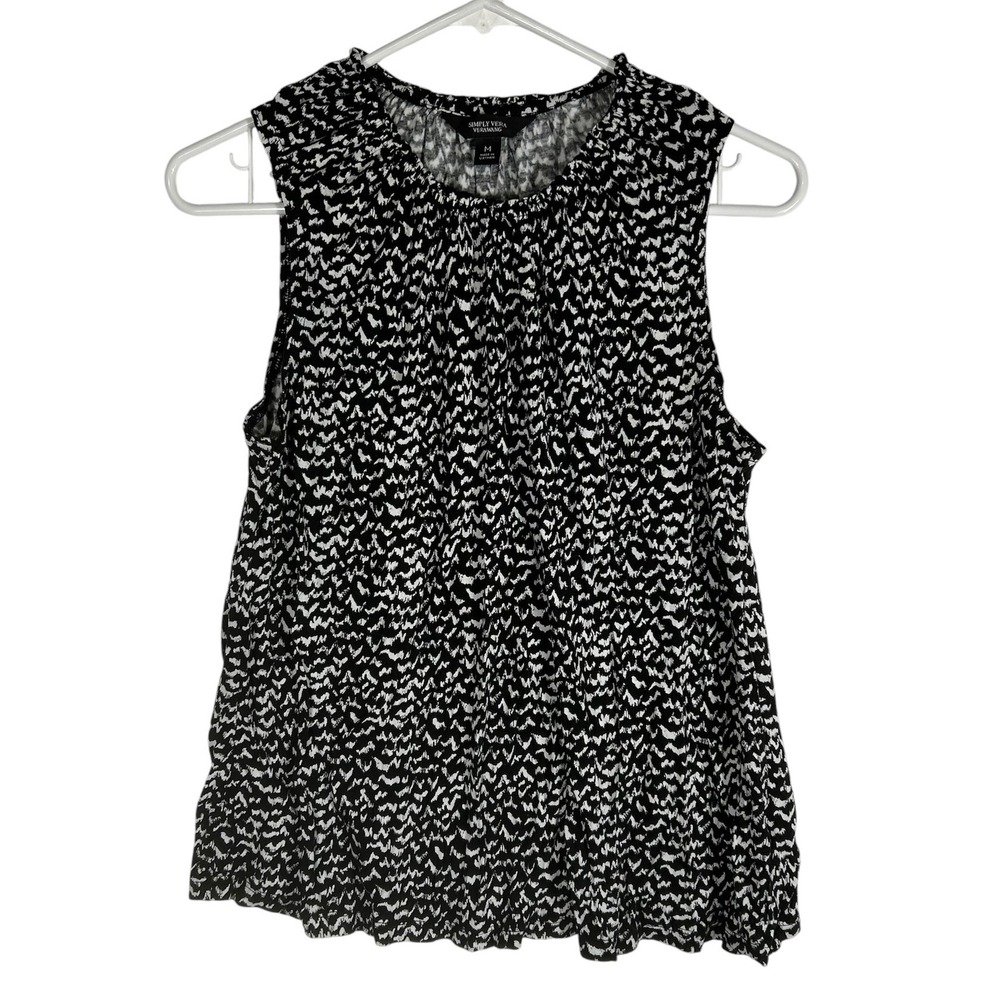 Simply Vera Vera Wang‎ Womens Black White Abstract Print Sleeveless Blouse M